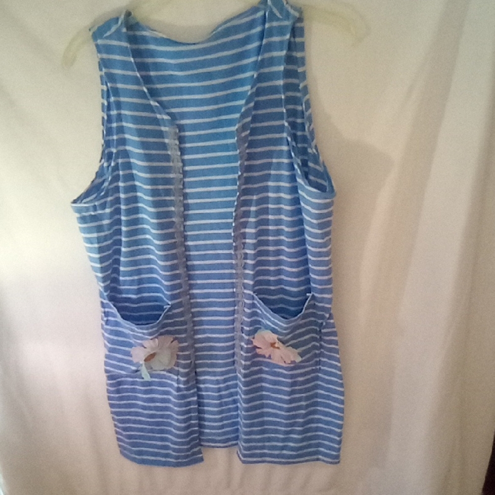 Faery Realm Adventures Hand crafted Duster Short Sleeveless Blue Stripe NWT
